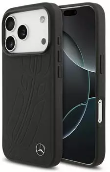 Mercedes-Benz H&uuml;lle iPhone 17 Pro Leather Large Laurel Leave MagSafe Schwarz