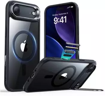 ESR Hülle Classic Hybrid Magnetic Case Camera Control Stash Stand für Apple iPhone 17 Air Transparent Schwarz