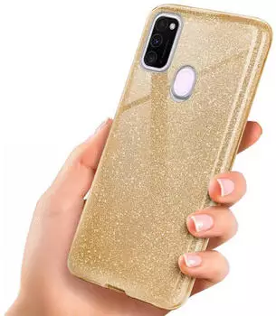 ONEFLOW H&uuml;lle Samsung Galaxy M30s Glitzer Gold 3in1 Silikon Sto&szlig;fest D&uuml;nn