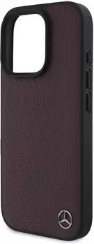 Mercedes-Benz Hülle MB Wood Imitation Leather MagSafe Apple iPhone 16 Pro Max Rot