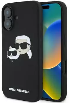 Karl Lagerfeld Hülle Silicone Double Heads Print MagSafe Apple iPhone 16 Schwarz