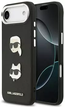 Karl Lagerfeld Hülle FW Grained Karl Choupette Heads Pins Logo Apple iPhone Air Schwarz