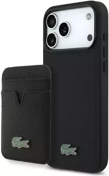 Lacoste Hülle Iconic Petit Pique MagSafe Wallet Apple iPhone 17 Pro Max Schwarz