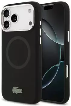 Lacoste Hülle Silicone Metal Logo MagSafe Apple iPhone 17 Pro Max Schwarz