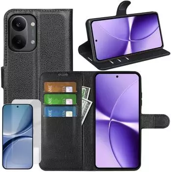 Wigento Klapphülle Schutzglas Xiaomi Poco X8 Pro Max Book Wallet Kunstleder H9 Hart Glas