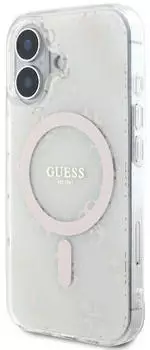 Guess Hülle Apple iPhone 16 Plus IML 4G Background MagSafe Weiss