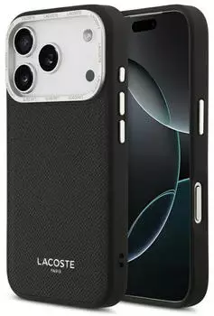 Lacoste Hülle PU Leder Champs Elysees MagSafe Apple iPhone 17 Pro Schwarz