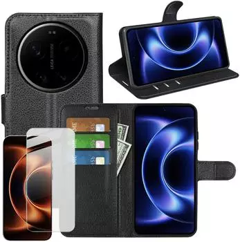 Wigento Klapphülle Schutzglas Xiaomi 17 Ultra Kunstleder Wallet H9 Glas