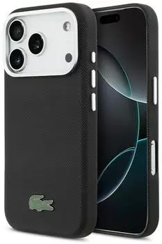 Lacoste Hülle Iconic Petit Pique Metal Logo MagSafe Apple iPhone 17 Pro Schwarz