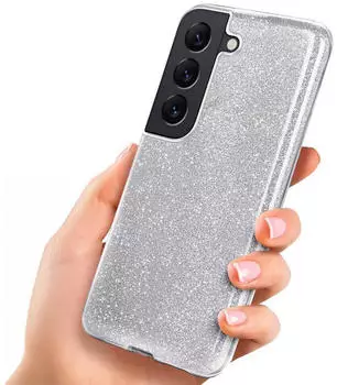 ONEFLOW H&uuml;lle Samsung Galaxy S22 Glitzer Silber 3in1 Silikon Sto&szlig;fest D&uuml;nn
