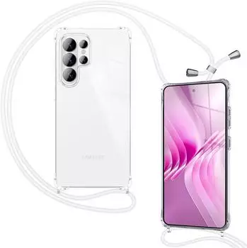 NALIA Hülle Samsung Galaxy S26 Ultra HANGIT PRO Umhängehülle Transparent 160cm Band Anti Gelb Mondweiß