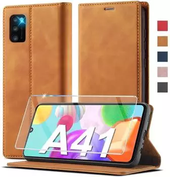 LuxusKollektion Flip Case Handyhülle Samsung Galaxy A41 Leder Flip Wallet Schutzhülle Tasche