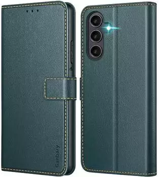 LuxusKollektion Flip Case Handyh&uuml;lle Samsung Galaxy A25 5G Leder Klapph&uuml;lle Dunkelgr&uuml;n