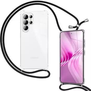 NALIA Hülle Samsung Galaxy S26 Ultra HANGIT PRO Umhängehülle Transparent 160cm Band Anti Gelb Mitternacht Schwarz