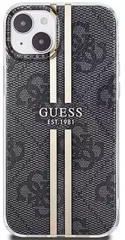 Guess IML 4G Gold Stripe Case iPhone 15 Plus/14 Plus Black