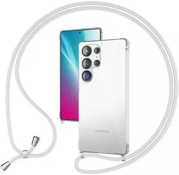 NALIA Hülle Samsung Galaxy S25 Ultra Hangit Umhängehülle Klar Verstellbares Handyband 160cm Mondweiß