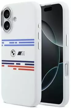 BMW Hülle M Silicon Horizontal Line MagSafe Apple iPhone 17 Weiss