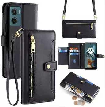 Betterfon Handykette Hülle für Motorola Moto G05 / E15 mit Kartenfächer, PU-Leder, schwarz