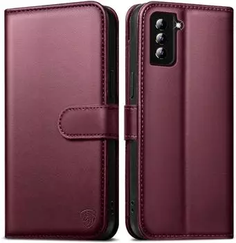LuxusKollektion Galaxy S21 Flip Case Leder Wallet weinrot
