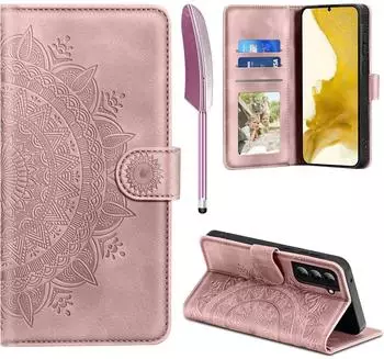 LuxusKollektion Galaxy S22 5G Flip Wallet Lederh&uuml;lle mit Kartenfach, rosa