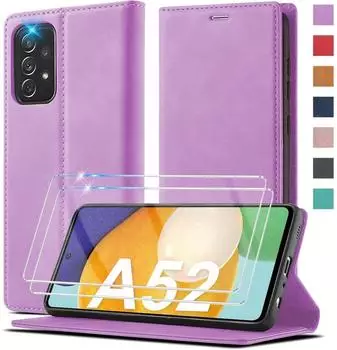 LuxusKollektion Flip Case Klapphülle aus Leder für Galaxy A52s / A52 4G/5G, lila