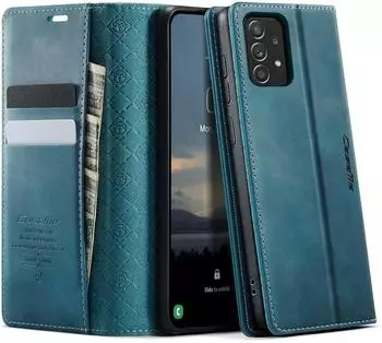 LuxusKollektion Klapph&uuml;lle f&uuml;r Samsung Galaxy A52S / A52 Leder, RFID-Schutz, blaugr&uuml;n