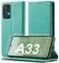 LuxusKollektion Flip Wallet Hülle für Galaxy A33 5G, Leder, grün, mit Kartenfächern & Ständer