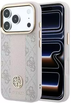 Guess H&uuml;lle 4G Stripe Round Classic Logos MagSafe Apple iPhone 18 Pro / 17 Pro Pink