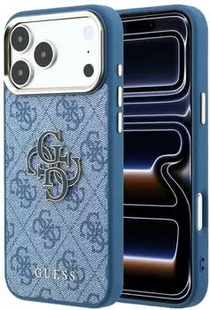 Guess H&uuml;lle PU 4G Harz Metall Logo f&uuml;r Apple iPhone 18 Pro Max / iPhone 17 Pro Max Blau