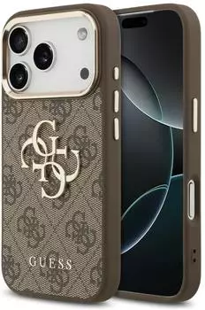 Guess H&uuml;lle Hardcase 4G Big Classic Logo f&uuml;r Apple iPhone 18 Pro / iPhone 17 Pro Gold Braun