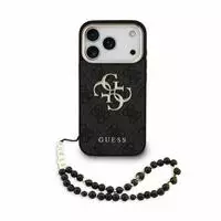 Guess Big Logo H&uuml;lle iPhone 18 Pro Kunstleder grau mit Kette - Grau