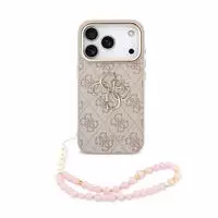 Guess Big Logo H&uuml;lle iPhone 18 Pro Kunstleder rosa mit Kette - Rosa