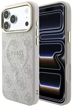 Guess H&uuml;lle PU Leder 4G Goldrahmen Pr&auml;gung MagSafe f&uuml;r Apple iPhone 18 Pro Max / iPhone 17 Pro Max Pink