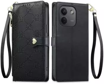 Wigento Klapp Handyhülle für Xiaomi Redmi Note 17 Pro Max, schwarz, Reißverschlussfach, Herz Prägung (91282)
