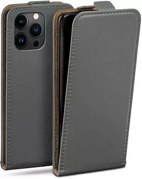 moex Flip Case iPhone 15 Pro Max, Klapphülle PU-Leder, grau (F-17720-GRAU)