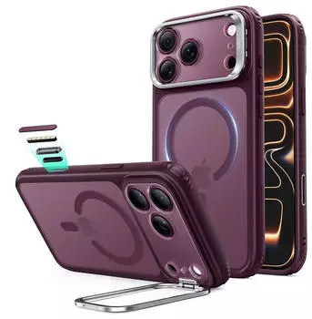 ESR Classic Hybrid HaloLock Kickstand Case iPhone 18 Pro Max / 17 Pro Max Frosted Deep Burgundy