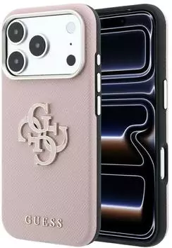 Guess Grained & Big Resin Logo Hülle für iPhone 18 Pro Max / 17 Pro Max, pink (GUHCP18X6PSS4RGP)