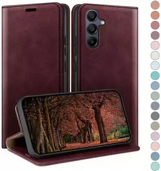 LuxusKollektion Galaxy A16 Klapph&uuml;lle Kunstleder, RFID-Schutz, Kartenfach, weinrot