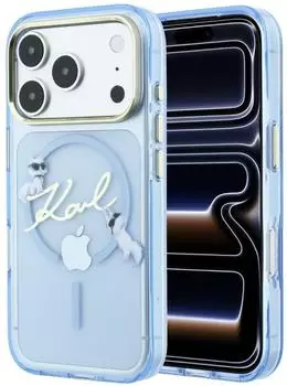 Karl Lagerfeld H&uuml;lle IML Karl Script Logo MagSafe Apple iPhone 18 Pro Max Hellblau
