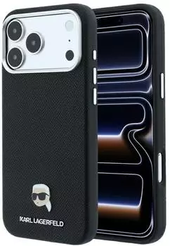Karl Lagerfeld Lederhülle Genarbt KH Metall MagSafe Apple iPhone 18 Pro / 17 Pro Schwarz