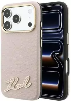 Karl Lagerfeld Hülle Grained Resin Signature Logo MagSafe Apple iPhone 18 Pro / 17 Pro Pink