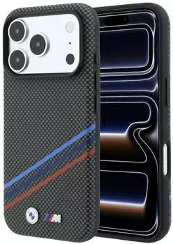 BMW M Quadrille Kevlar Print Tricolor Lines & Metal Logo MagSafe Case Apple iPhone 18 Pro / 17 Pro Schwarz
