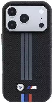BMW H&uuml;lle M Quadrille Kevlar Anthrazit & Tricolor Print Lines MagSafe Apple iPhone 18 Pro / 17 Pro Schwarz
