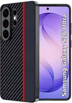 LuxusKollektion Galaxy S26 Ultra H&uuml;lle Carbonfaser, wasserdicht, rot/schwarz