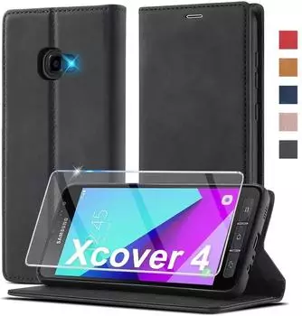 LuxusKollektion Galaxy Xcover 4/4s Flip Case Leder Wallet, schwarz