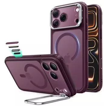 ESR Classic Hybrid HaloLock Stash Stand H&uuml;lle, frosted burgunderrot (iPhone 17 Pro / 18 Pro) (1A90900402)