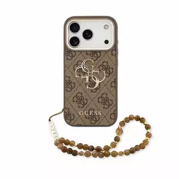 Guess 4G Big Logo Metal Frame H&uuml;lle f&uuml;r iPhone 18 Pro mit Kette, braun (GUHCP18LP4GMGSCW)
