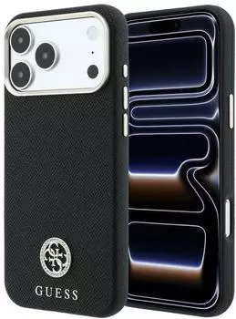 Guess Grained Round Strass Logo MagSafe H&uuml;lle f&uuml;r Apple iPhone 18 Pro Max / 17 Pro Max Schwarz