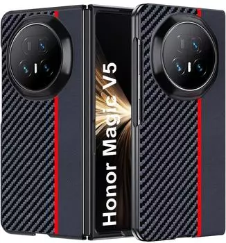 LuxusKollektion Honor Magic V5 Schutzh&uuml;lle Carbonfaser rot/schwarz, wasserdicht, sto&szlig;fest