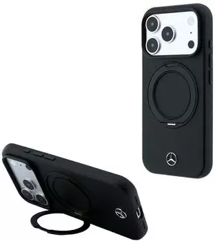 Mercedes-Benz Leather Ring Stand MagSafe H&uuml;lle Apple iPhone 18 Pro / 17 Pro Schwarz